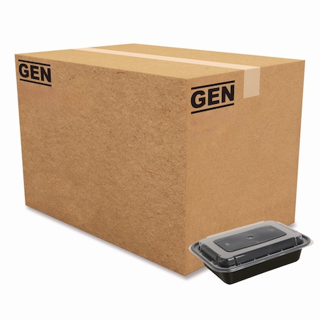 Gen Food Container, 16 oz, 7.48 x 5.03 x 2.04, Black/Clear, Plastic, 150PK FCPP-BC-16RECT